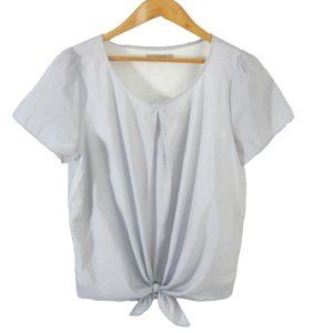 Les Mues Womens Large Blue White Stripe SS Lined Front Ties Tunic Top T Shirt